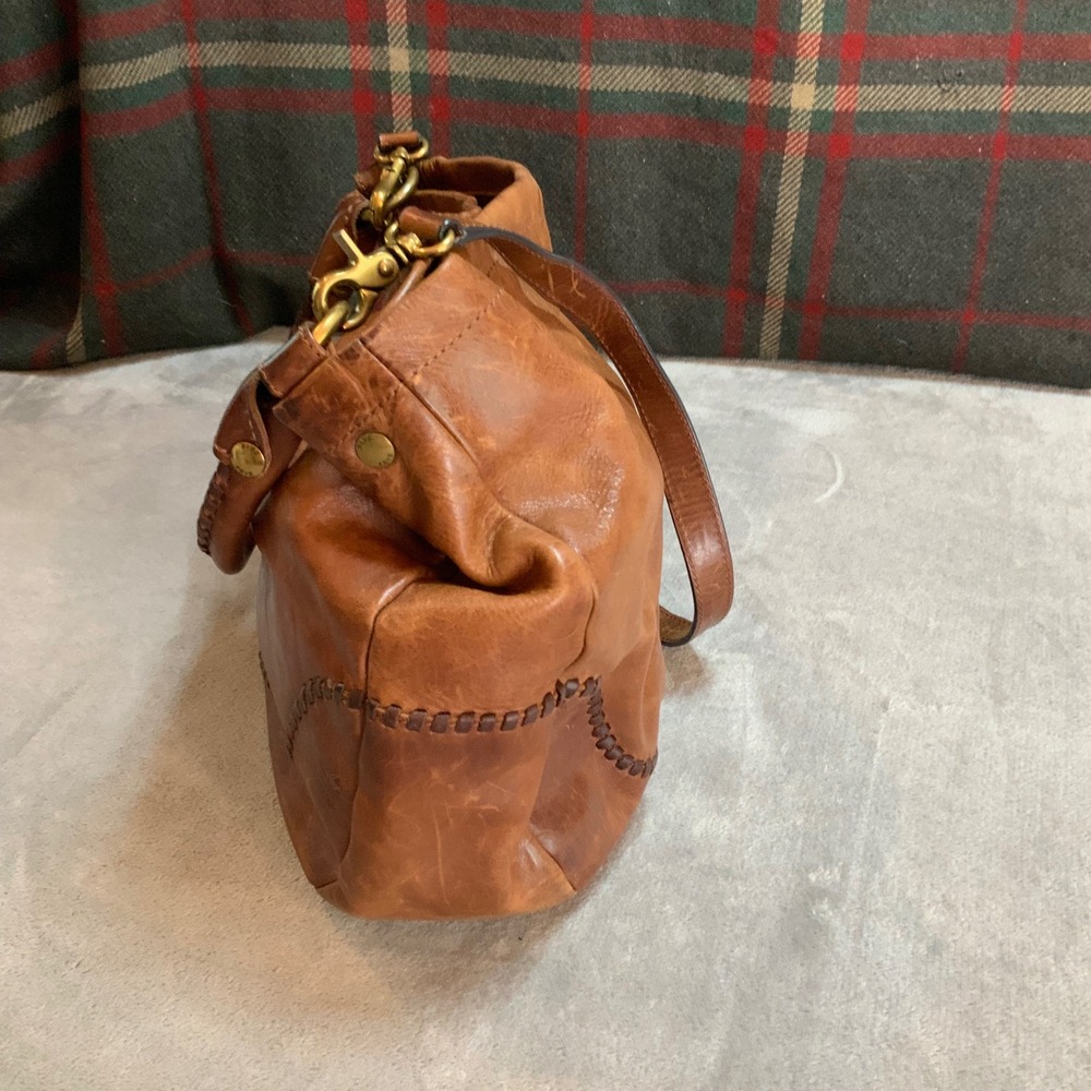 Frye Melissa Whipstitch Leather Hobo Bag Cognac Brown Magnetic Snap Shoulder Bag - Picture 2 of 10